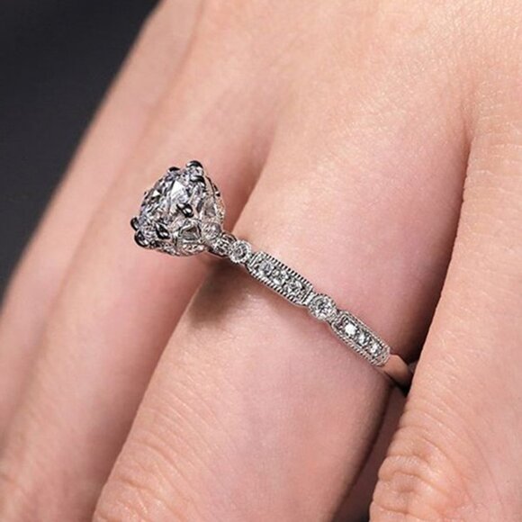 💝 Refine Pure Gemstone CZ Thin Elegant Silver Rings for Women, EVGG1564 - Picture 3 of 5